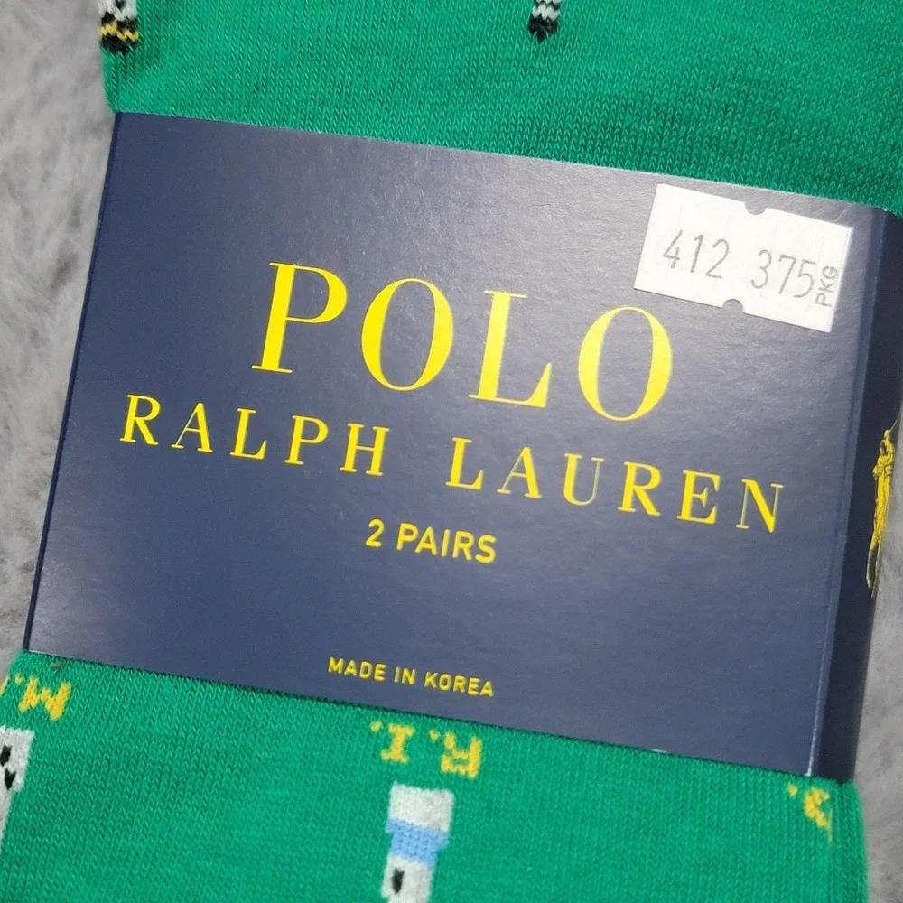 Polo Ralph Lauren Socks Mens 10-13 Green Stripe New England Lighthouse 2 Pack